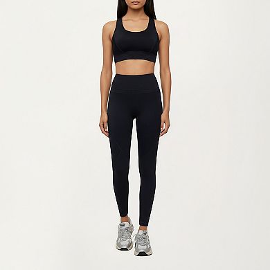 Women's High Waist Leggings with Contrast Seam Detailing and Stretch Compression Fit