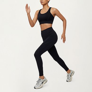 Women's High Waist Leggings with Contrast Seam Detailing and Stretch Compression Fit