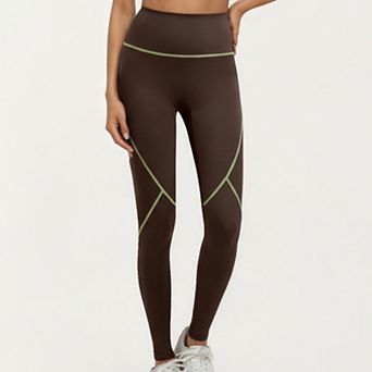 Women's High Waist Leggings with Contrast Seam Detailing and Stretch Compression Fit