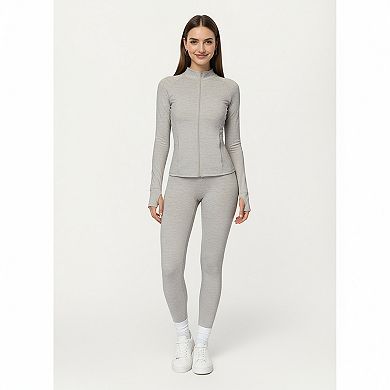 Women's Long Sleeve Zip-Up Mock Neck Active Jacket with Thumbhole Cuffs