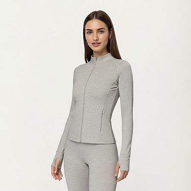 Women's Long Sleeve Zip-Up Mock Neck Active Jacket with Thumbhole Cuffs
