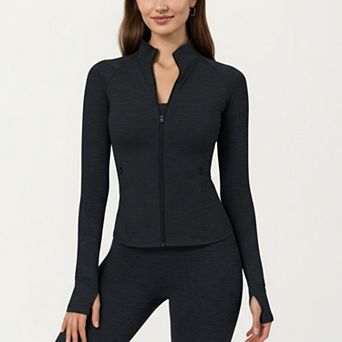 Women's Long Sleeve Zip-Up Mock Neck Active Jacket with Thumbhole Cuffs