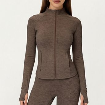 Women's Long Sleeve Zip-Up Mock Neck Active Jacket with Thumbhole Cuffs