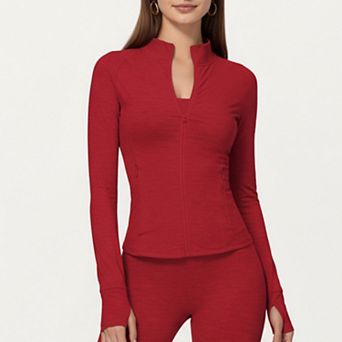 Women's Long Sleeve Zip-Up Mock Neck Active Jacket with Thumbhole Cuffs