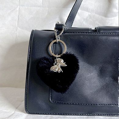 Plush Heart Keychain with Bow Detail and Metal Clip