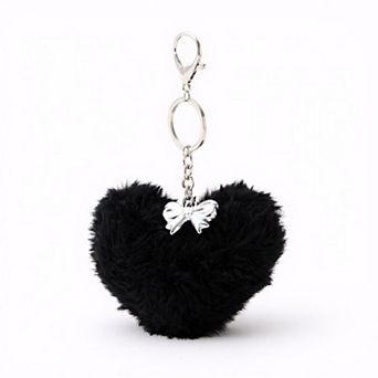 Plush Heart Keychain with Bow Detail and Metal Clip