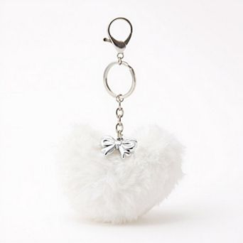 Plush Heart Keychain with Bow Detail and Metal Clip