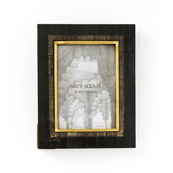 Andhera 5x7 Black Picture Frame - Carved Horn, Brass Inlay
