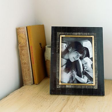 Andhera 5x7 Black Picture Frame - Carved Horn, Brass Inlay