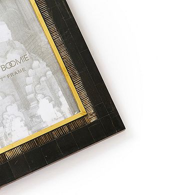 Andhera 5x7 Black Picture Frame - Carved Horn, Brass Inlay