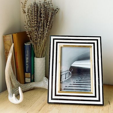 Rajiva 5x7 Black & Cream Picture Frame - Hand Carved Bone