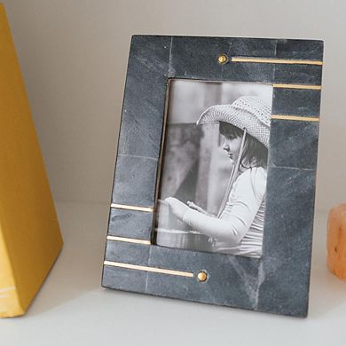 Sammita 4x6 Black Picture Frame - Carved Marble Brass Inlay