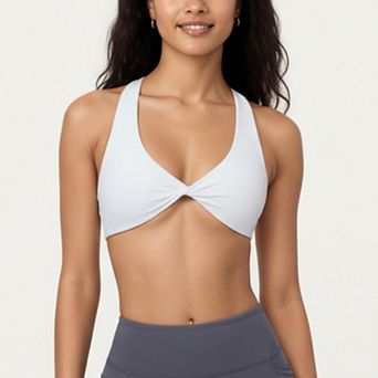 Women's Twist Front Halter Sports Bra Top with Supportive Wide Straps