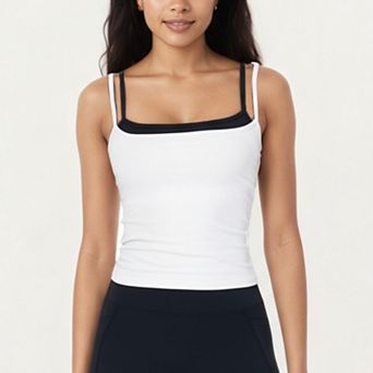 Women's Double Strap Fitted Active Tank Top with Built-In Shelf Bra