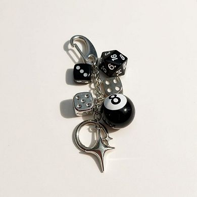 Dice and 8-Ball Charm Keychain with Star Pendant
