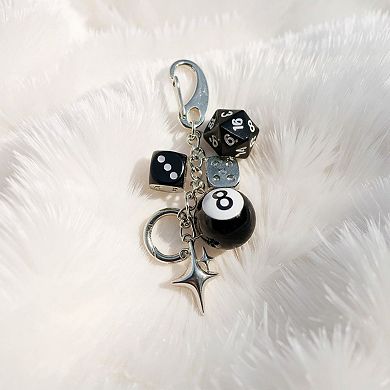 Dice and 8-Ball Charm Keychain with Star Pendant