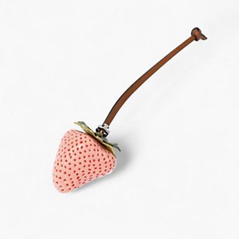 Realistic Strawberry Charm Keychain with Faux Leather Strap