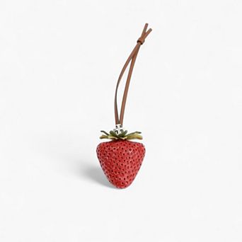 Realistic Strawberry Charm Keychain with Faux Leather Strap