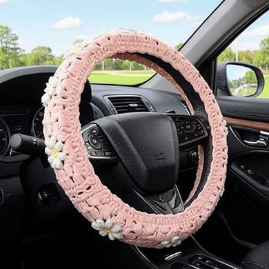 3-Piece Crochet Car Steering Wheel and Seat Belt Cover Set