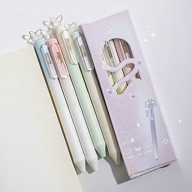 Set of 4 Butterfly Top Gel Ink Pens with Smooth Writing Tip
