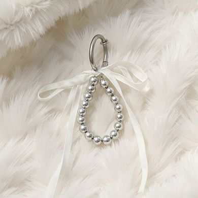 Silver Bead Charm Keychain with Velvet Ribbon Bow