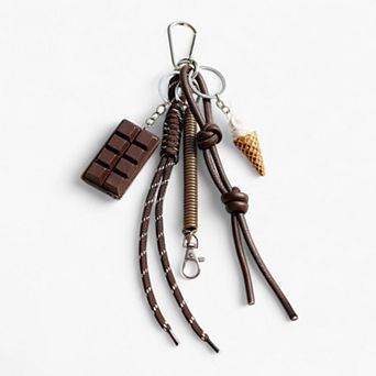 Chocolate and Ice Cream Charm Keychain with Faux Leather Straps and Metal Details