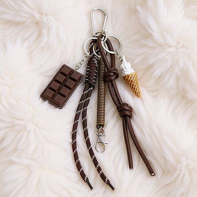 Chocolate and Ice Cream Charm Keychain with Faux Leather Straps and Metal Details