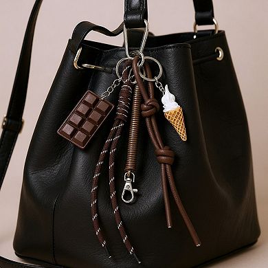 Chocolate and Ice Cream Charm Keychain with Faux Leather Straps and Metal Details
