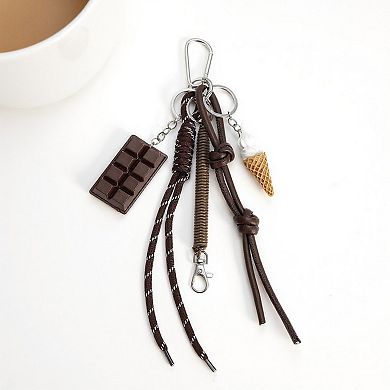 Chocolate and Ice Cream Charm Keychain with Faux Leather Straps and Metal Details