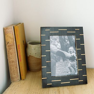 Andhera Dash 5x7 Black Picture Frame - Carved Horn, Brass