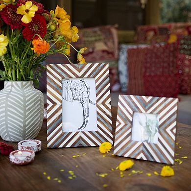 Banka Mundi 4x6 Brown & White Picture Frame - Carved Bone, Wood