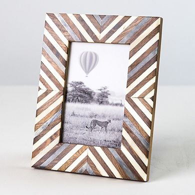 Banka Mundi 4x6 Brown & White Picture Frame - Carved Bone, Wood