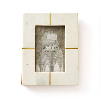 Sammita 4x6 White Picture Frame - Carved Marble Brass Inlay