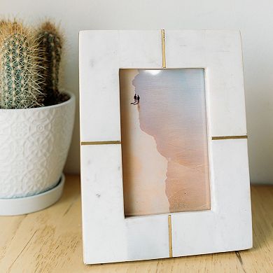 Sammita 4x6 White Picture Frame - Carved Marble Brass Inlay