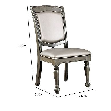 Faux Leather Upholstered Solid Wood Side Chair, Pack of Two, Silver and Gray
