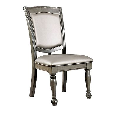 Faux Leather Upholstered Solid Wood Side Chair, Pack of Two, Silver and Gray