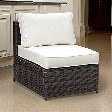 Aluminum Frame Patio Side Chair With Cushioned Seating, Ivory & Espresso Brown