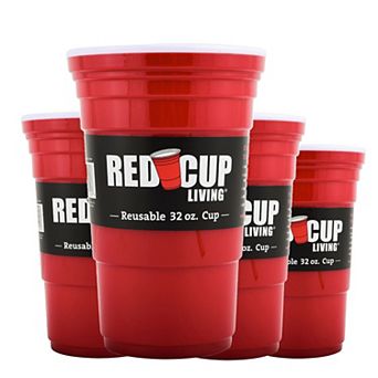 Red Cup Living 32oz Tumbler Cups Set of 4, Reusable Plastic Drinking Glasses for Drinks