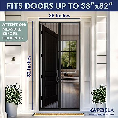 Katziela Magnetic Screen Door 38x83 Pet Kid-Friendly Mesh with Extra Bottom Magnets Heavy-Duty