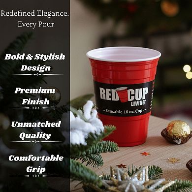 Red Cup Living 18oz Tumbler Cups Set of 4, Reusable Plastic Drinking Glasses for Drinks