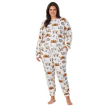 Plus Size Beauty Sleep Social Peanuts Halloween Cozy Notch Long Sleeve Pajama Top & Pajama Jogger Set