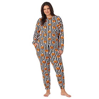 Plus Size Beauty Sleep Social Peanuts Halloween Cozy Notch Long Sleeve Pajama Top & Pajama Jogger Set