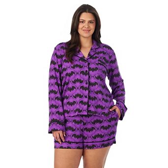 Plus Size Beauty Sleep Social Halloween Cozy Long Sleeve Notch Pajama Top & Pajama Boxer Set