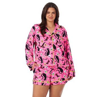 Plus Size Beauty Sleep Social Halloween Cozy Long Sleeve Notch Pajama Top & Pajama Boxer Set
