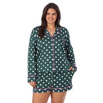 Plus Size Beauty Sleep Social Halloween Cozy Long Sleeve Notch Pajama Top & Pajama Boxer Set