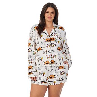 Plus Size Beauty Sleep Social Halloween Peanuts Cozy Long Sleeve Pajama Top & Pajama Boxer Set