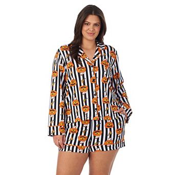 Plus Size Beauty Sleep Social Halloween Peanuts Cozy Long Sleeve Pajama Top & Pajama Boxer Set