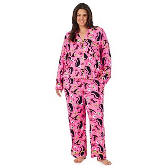 Plus Size Beauty Sleep Social Halloween Cozy Long Sleeve Pajama Top & Pajama Bottoms Set