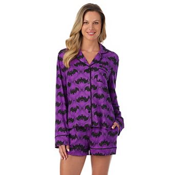 Women's Beauty Sleep Social Halloween Cozy 2 pc Long Sleeve Pajama Top & Pajama Shorts Set