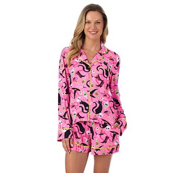 Women's Beauty Sleep Social Halloween Cozy 2 pc Long Sleeve Pajama Top & Pajama Shorts Set